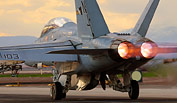 Featuring: US Navy and Marine F/A-18C/D Hornets and F/A-18E/F Super Hornets along with the USN Flight Demonstration Team Blue Angels on the flight line of the Naval Air Facility El Centro during a standard day of launches and recoveries at the base.